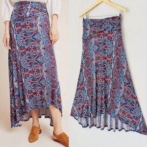 Anthropologie Maeve Melissa Ruched Maxi Skirt Paisley Knit Hi-Low Sz: Small